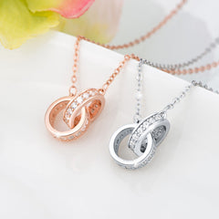 Two Circle Buckle with Zircon Silver Necklace for Women