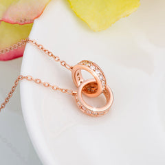 Two Circle Buckle with Zircon Silver Necklace for Women