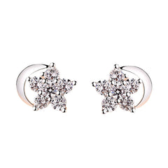 Moon and Zircon Star Silver Studs Earrings for Women