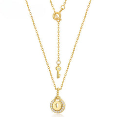 Circular Lock Pendant Zircon Sterling Silver Necklace