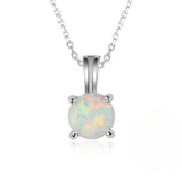 Solitaire Round Opal Pendant Sterling Silver Necklace