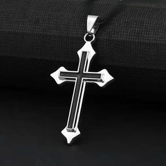 Simple Black Saint Latin Cross Titanium Steel Pendant for Men