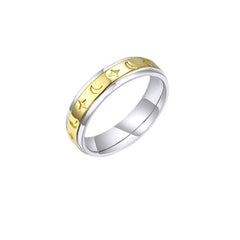 Moon Star Pattern Silver Ring for Women