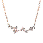 Three Bowknots with Zircon Silver Necklace for Women