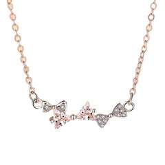 Three Bowknots with Zircon Silver Necklace for Women