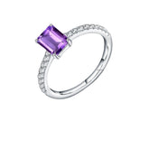 Fashion Light Luxury Natural Colourful Rectangle Gemstone Sterling Silver Four Prongs Ring for Women