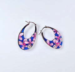Blooming Flowers Oval Enamel Drop Earrings