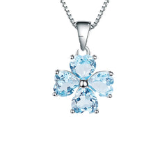 European Personality Fashion Design Inlaid Natural Colourful Gemstones Love Four-leaf Clover Pendant Silver Necklace for Women