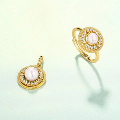 Zircon Disc Round Natural Freshwater Pearl Sterling Silver Pendant