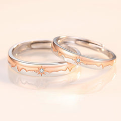 Zircon Sun with Heartbeat Pattern Silver Couple Ring