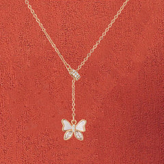 Mother-of-pearl with Zircon Butterfly Tassel Silver Necklace for Women