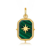 Geometric Rectangular Octagon Malachite Star Sterling Silver Pendant