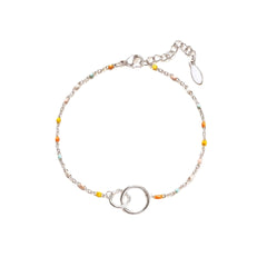 Double Hollow Circle Rainbow Sterling Silver Bracelet