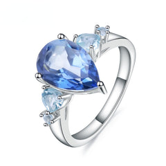 Natural Topaz Pear Drop Cathedral Silver Ring for Women