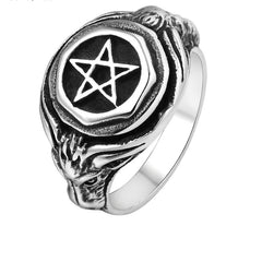 Vintage Personalized Positive and Negative Five Star Titanium Steel Ring for Men