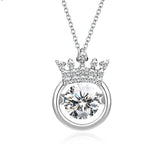Crown with Round Zircon Circle Pendant Silver Necklace for Women