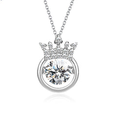 Crown with Round Zircon Circle Pendant Silver Necklace for Women
