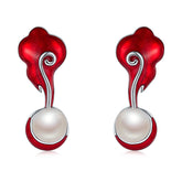 Red Enamel Pearl Drop Earrings