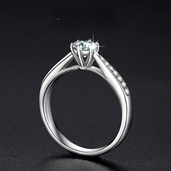 Moissanite Round Cut Six Prongs Cathedral Silver Engagement Ring for Women