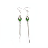 Colourful Opal Stone Flower Bud Tassel Silver Drop Earrings for Women