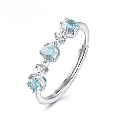 Hexagonal Gemstone Zircon Opening Sterling Silver Ring