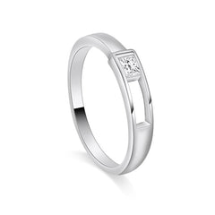 Hollow-out Rectangle with Square Zircon Silver Couple Ring for Women