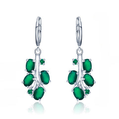 Tree Branch Natural Gemstones Silver Drop Earrings
