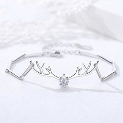 Elk Antler with Zircon Silver Bracelet for Women