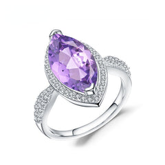 European Fashion Style Inlaid Natural Gemstone Marquise Silver Ring for Women