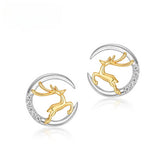 Zircon Moon Golden Elk Sterling Silver Stud Earrings