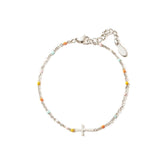 Small Latin Cross Rainbow Sterling Silver Bracelet