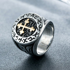 Saint Latin Cross Oval Titanium Steel Ring for Men