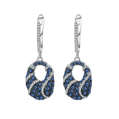 European Retro Natural Gemstones Individualized Oval Shape Silver Drop Earrings for Women