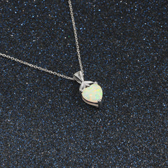 Heart Shape Opal Sterling Silver Necklace