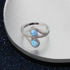 Double Pear Shape Blue Opal Zircon Sterling Silver Ring