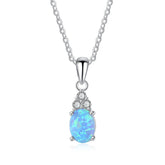 Oval Blue Opal with Three Small Zircon Sterling Silver Necklace