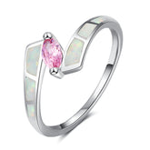 Marquise Shape Pink Zircon Opal Sterling Silver Ring
