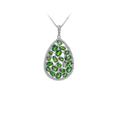 European Fashion Design Inlaid Natural Colourful Gemstones Pendant Silver Necklace for Women