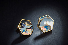 Colourful Enamel Hexagon Stud Earrings