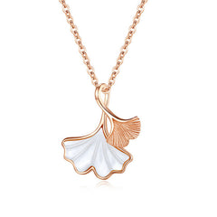 Mother of Pearl Ginkgo Leaf Silver Necklace for Women