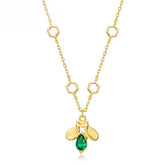 Green Zircon Bee Pendant Honeycomb Sterling Silver Necklace