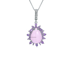 Luxury Natural Pink Chalcedony Pendant Silver Necklace for Women