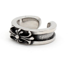 Cross Flower Grooved Opening Titanium Steel Ring for Men