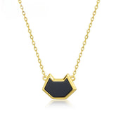 Black Agate Simple Kitty Pendant Sterling Silver Necklace