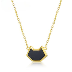 Black Agate Simple Kitty Pendant Sterling Silver Necklace