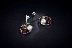 Colourful Enamel Pearl Circle Drop Earrings