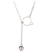 Kitty with Bell Silver Necklace for Women