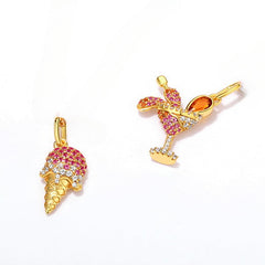 Red and White Zircon Ice Cream Cone Sterling Silver Pendant