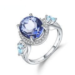 European Luxury Style Inlaid Crystal Oval Sterling Silver ring for Women