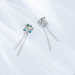 Enamel Firefly Pearl Tassels Drop Earrings